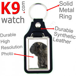 Vegan leather key ring and metal holder, with the photo of your Brindle Bullmastiff, key ring gift idea