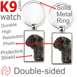 Double-sided metal key ring with photo Brindle Bullmastiff, metal key ring gift idea; double faced key holder metallic