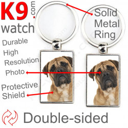 Double-sided metal key ring with photo Brown Fawn Bullmastiff, metal key ring gift idea; double faced key holder metallic