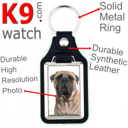 Vegan leather key ring and metal holder, with the photo of your Fawn Brown Bullmastiff, key ring gift idea