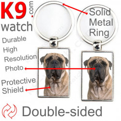 Double-sided metal key ring with photo Brown Fawn Bullmastiff, metal key ring gift idea; double faced key holder metallic