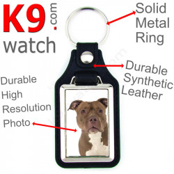 Vegan leather key ring and metal holder, with the photo of your Fawn Brown Chocolate American Bull, key ring gift idea