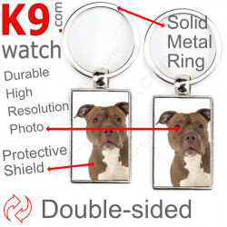 Double-sided metal key ring with photo Fawn Brown Chocolate American Bully, metal key ring gift idea double faced key holder